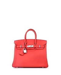 Pre-Owned HERMES Birkin 25 Handbag Red Swift with Palladium Hardware