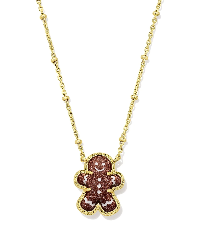 Kendra Scott Brown Goldstone & Enamel Gingerbread Pendant Necklace, 19-22