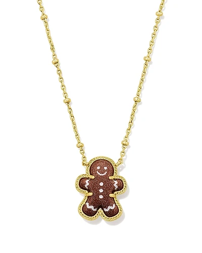 Kendra Scott Brown Goldstone & Enamel Gingerbread Pendant Necklace, 19-22