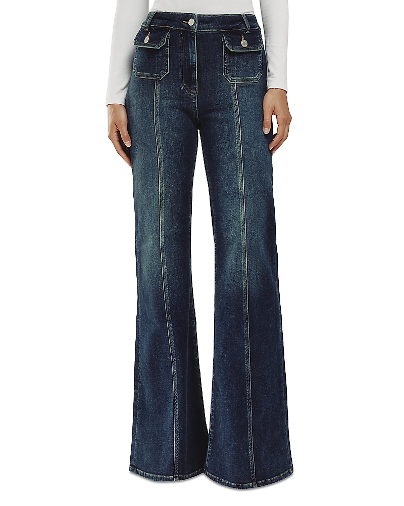 Reiss Petite Glora Mid Rise Button Detail Flare Jeans