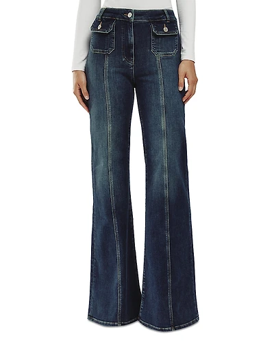 Reiss Petite Glora Mid Rise Button Detail Flare Jeans