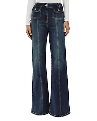 Reiss Petite Glora Mid Rise Button Detail Flare Jeans