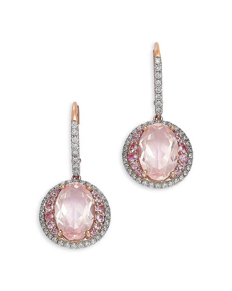 Bloomingdale's Fine Collection Rose Quartz, Pink Sapphire & Diamond Halo Drop Earrings