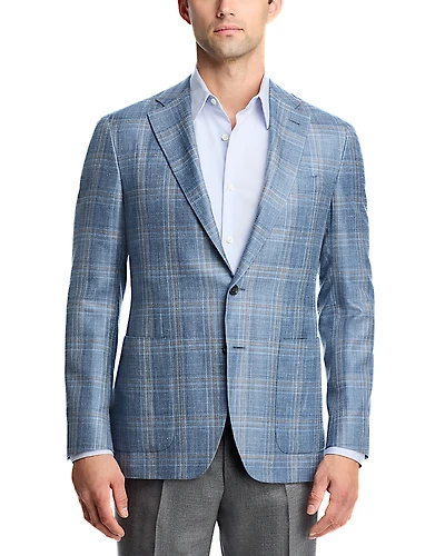 Canali Kei Wool, Silk & Linen Plaid Unstructured Trim Fit Sport Coat