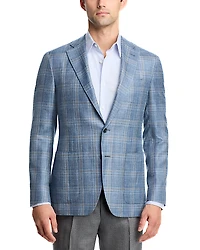 Canali Kei Wool, Silk & Linen Plaid Unstructured Trim Fit Sport Coat