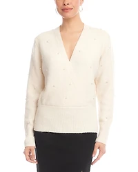 Karen Kane Embellished Faux Wrap V Neck Sweater