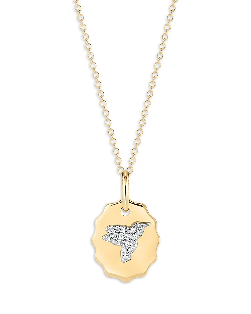 Phillips House 14K Yellow Gold Diamond Hummingbird Medallion Necklace, 0.09 tcw