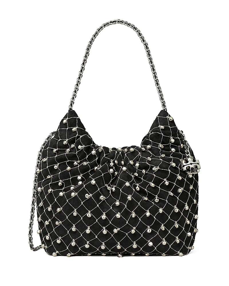 Tory Burch Fleming Mini Bell Embellished Suede Crossbody Bag