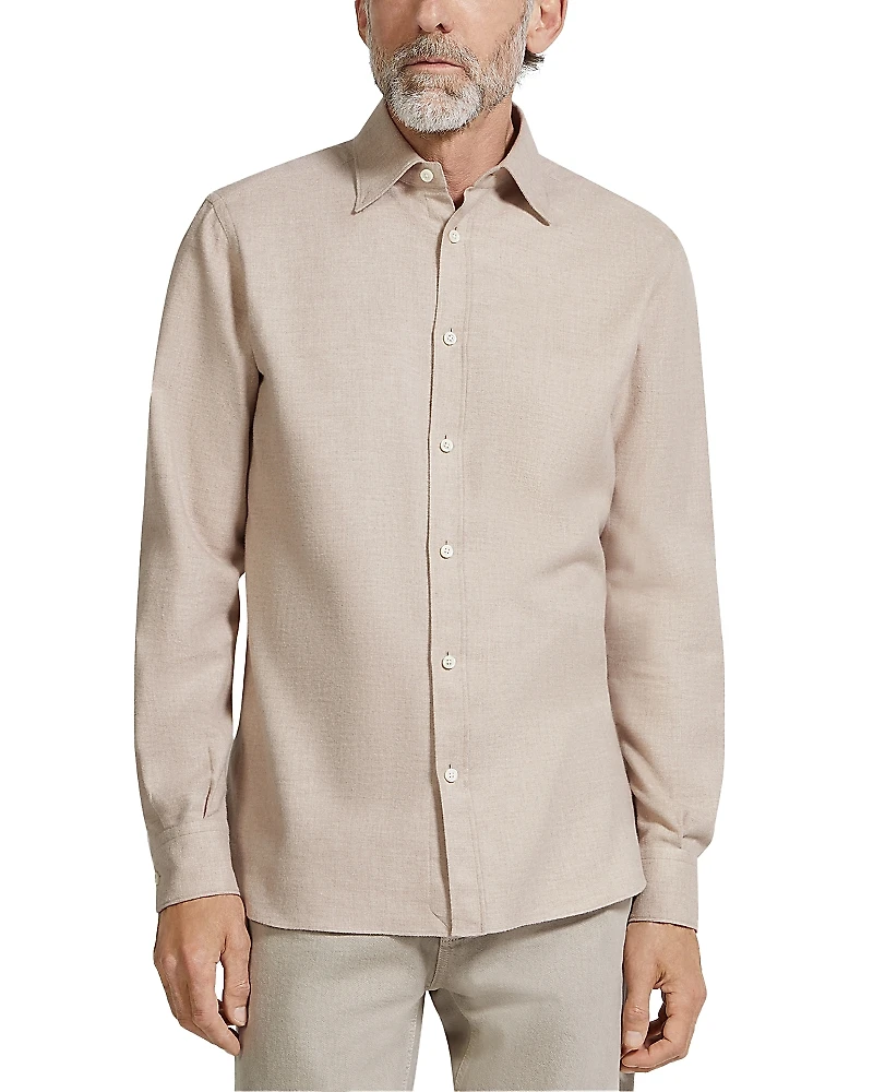 Zegna Long Sleeve Button Front Cotton Shirt
