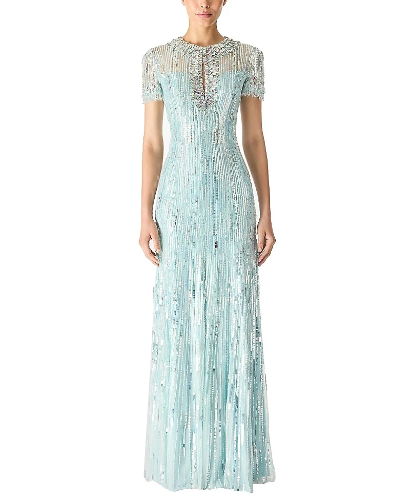 Jenny Packham Nova Sequin-Embellished Keyhole-Neck Maxi Dress