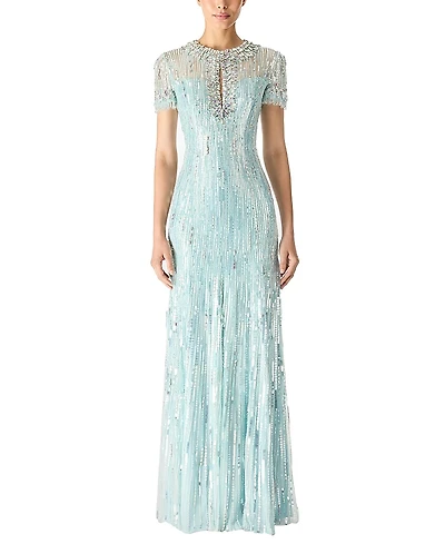 Jenny Packham Nova Sequin-Embellished Keyhole-Neck Maxi Dress