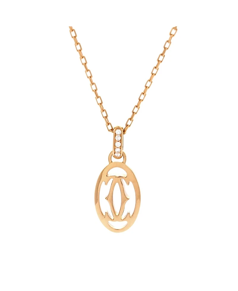 Pre-Owned Cartier Logo Double C Pendant Necklace 18K Rose Gold with Diamonds, 15