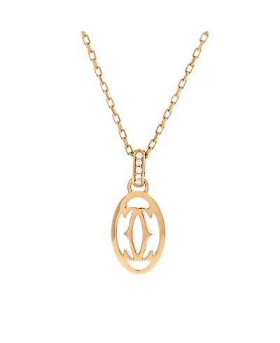 Pre-Owned Cartier Logo Double C Pendant Necklace 18K Rose Gold with Diamonds, 15