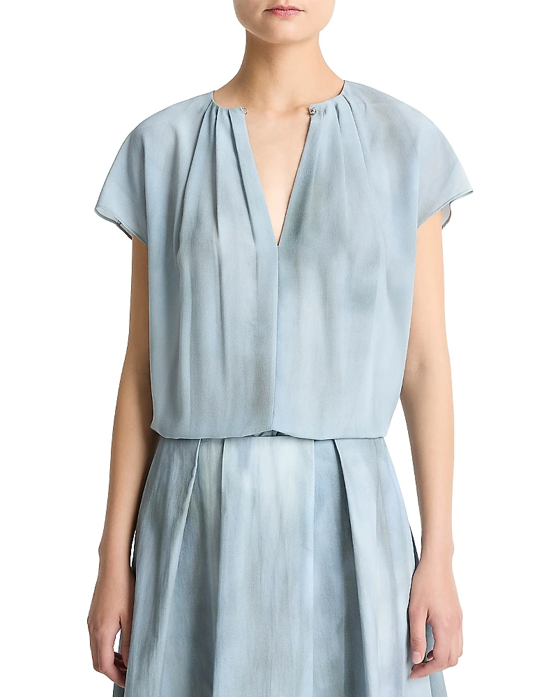 Vince Gathered Cap Sleeve Blouse