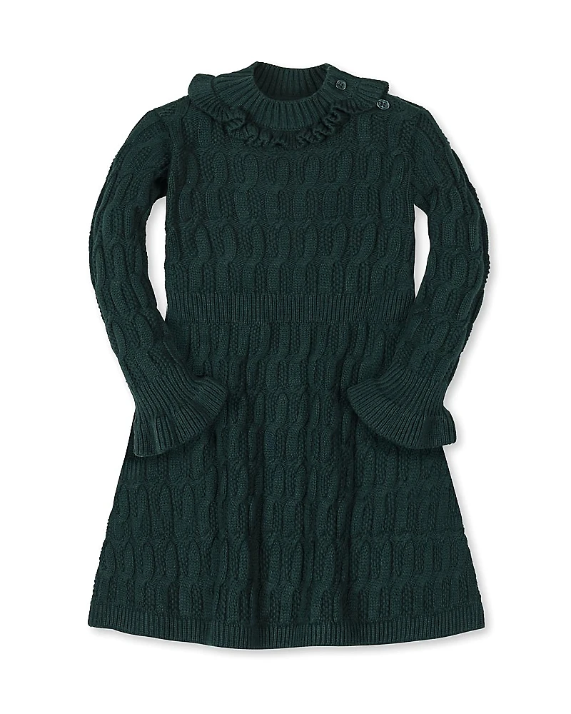 Hope & Henry Girls' Organic Ruffle Edge Cable Knit Sweater Dress - Little Kid, Big Kid