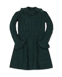 Hope & Henry Girls' Organic Ruffle Edge Cable Knit Sweater Dress - Little Kid, Big Kid