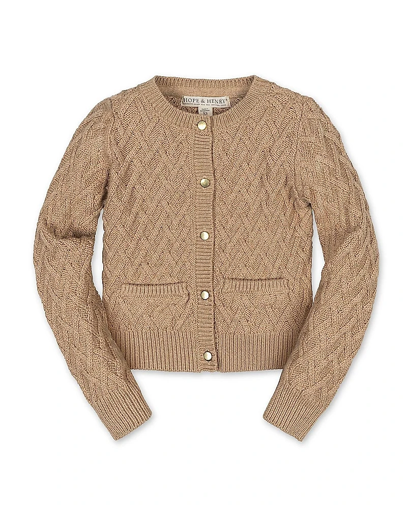 Hope & Henry Girls' Organic Long Sleeve Herringbone Cardigan Sweater - Little Kid, Big Kid