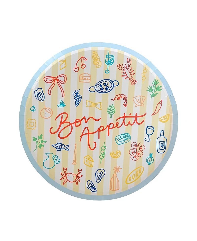 Jollity & Co. Le Dinner Bon Appetit Paper Dinner Plates, Set of 8