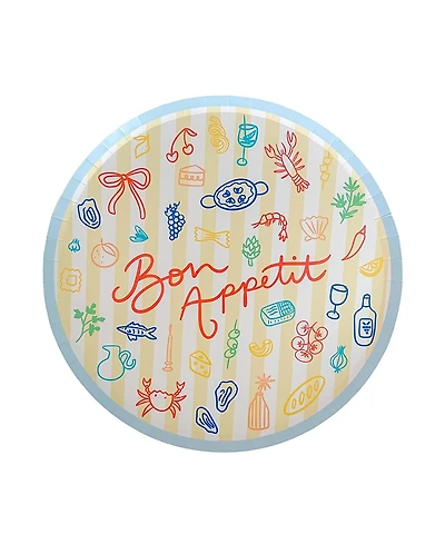 Jollity & Co. Le Dinner Bon Appetit Paper Dinner Plates, Set of 8