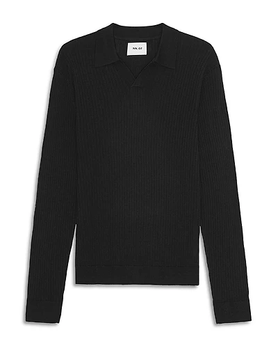 NN07 Paul Ribbed Open Collar Polo Sweater