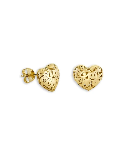 Sydney Evan 14K Yellow Gold Small Puffy Icon Wallpaper Heart Stud Earrings
