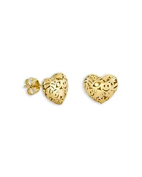 Sydney Evan 14K Yellow Gold Small Puffy Icon Wallpaper Heart Stud Earrings