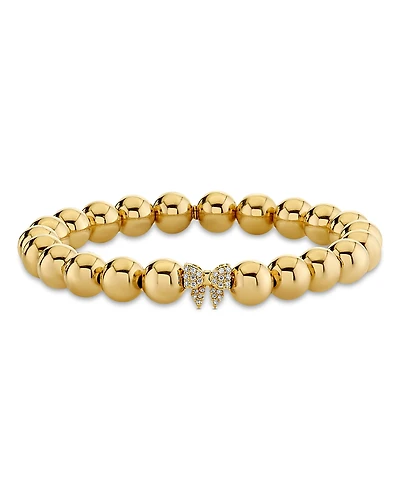 Sydney Evan 14K Yellow Gold Diamond Bow Beaded Bracelet