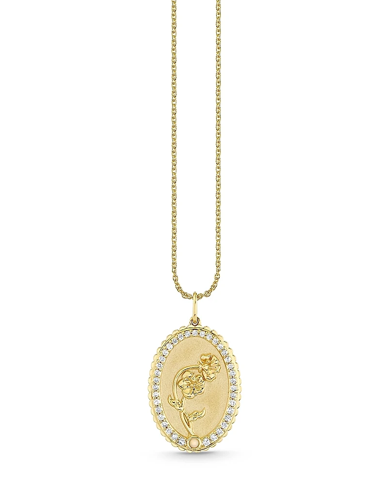 Sydney Evan 14K Yellow Gold Diamond & Opal October Birth Flower Charm Pendant Necklace, 16