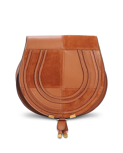 Chloe Marcie Checkered Leather & Suede Saddle Bag