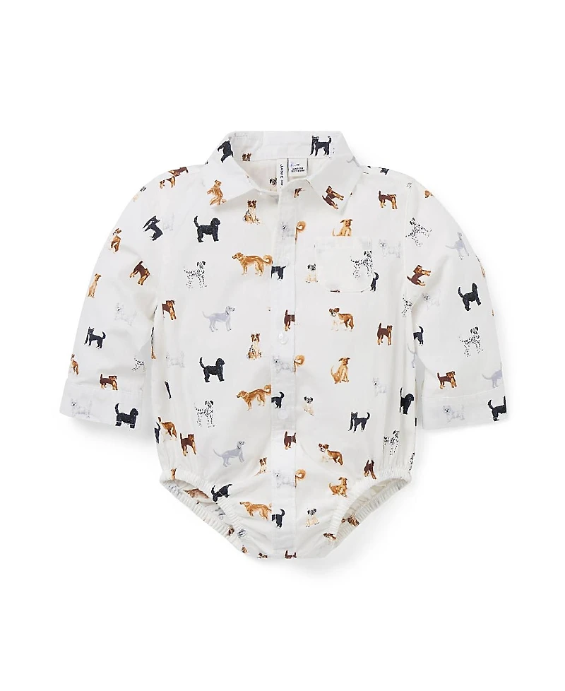 Janie and Jack Boys' Poplin Dog Friends Bodysuit - Baby