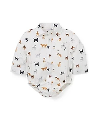 Janie and Jack Boys' Poplin Dog Friends Bodysuit - Baby