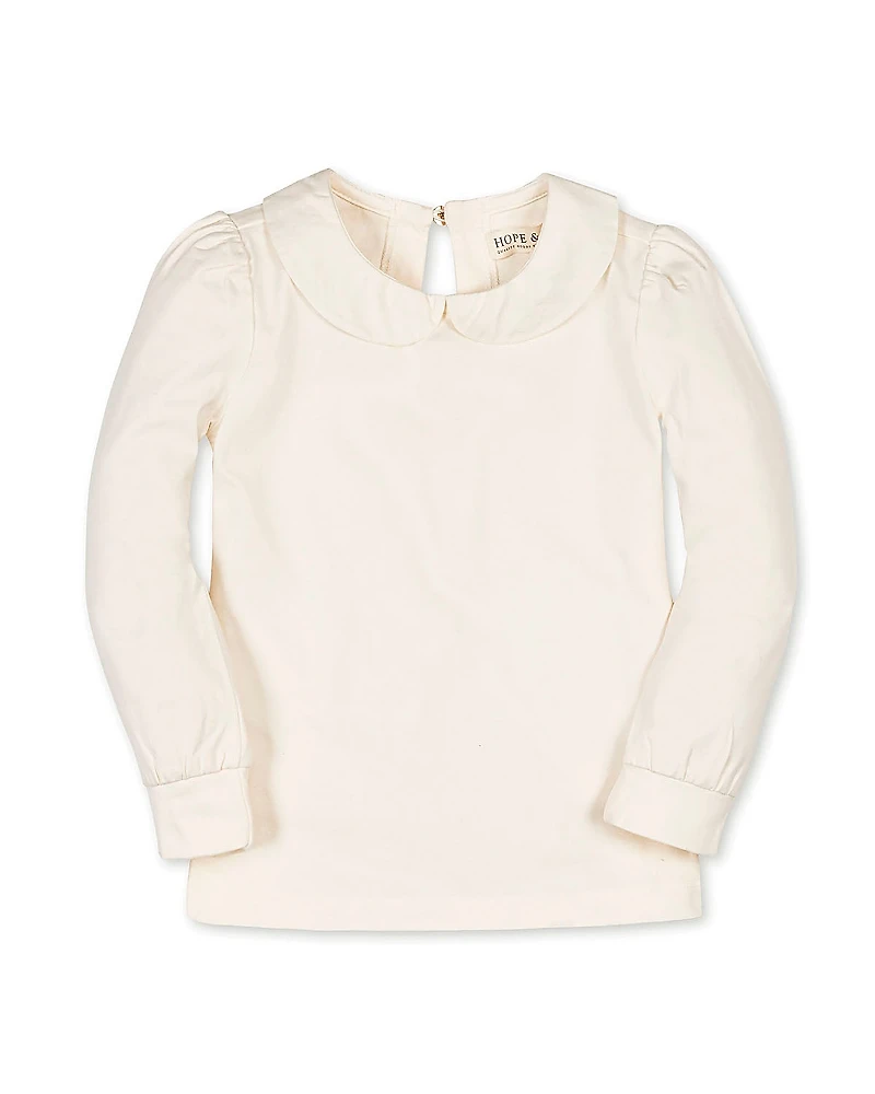 Hope & Henry Organic Long Sleeve Knit Top with Woven Collar - Big Kid