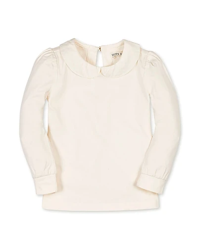 Hope & Henry Organic Long Sleeve Knit Top with Woven Collar - Big Kid