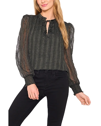 CeCe Smocked Cuff Ruffle Blouse