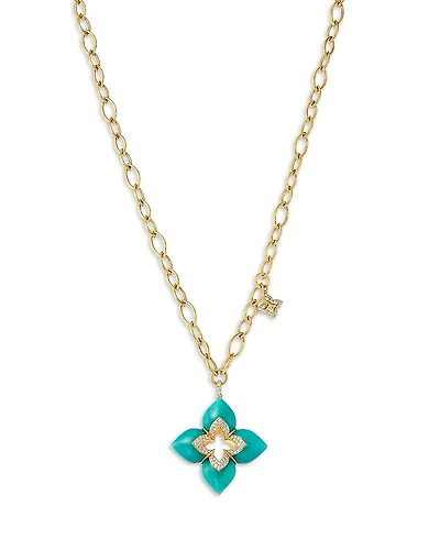 Roberto Coin 18K Yellow Gold Amazonite & Diamond Flower Pendant Necklace, 33