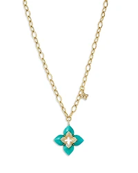 Roberto Coin 18K Yellow Gold Amazonite & Diamond Flower Pendant Necklace, 33
