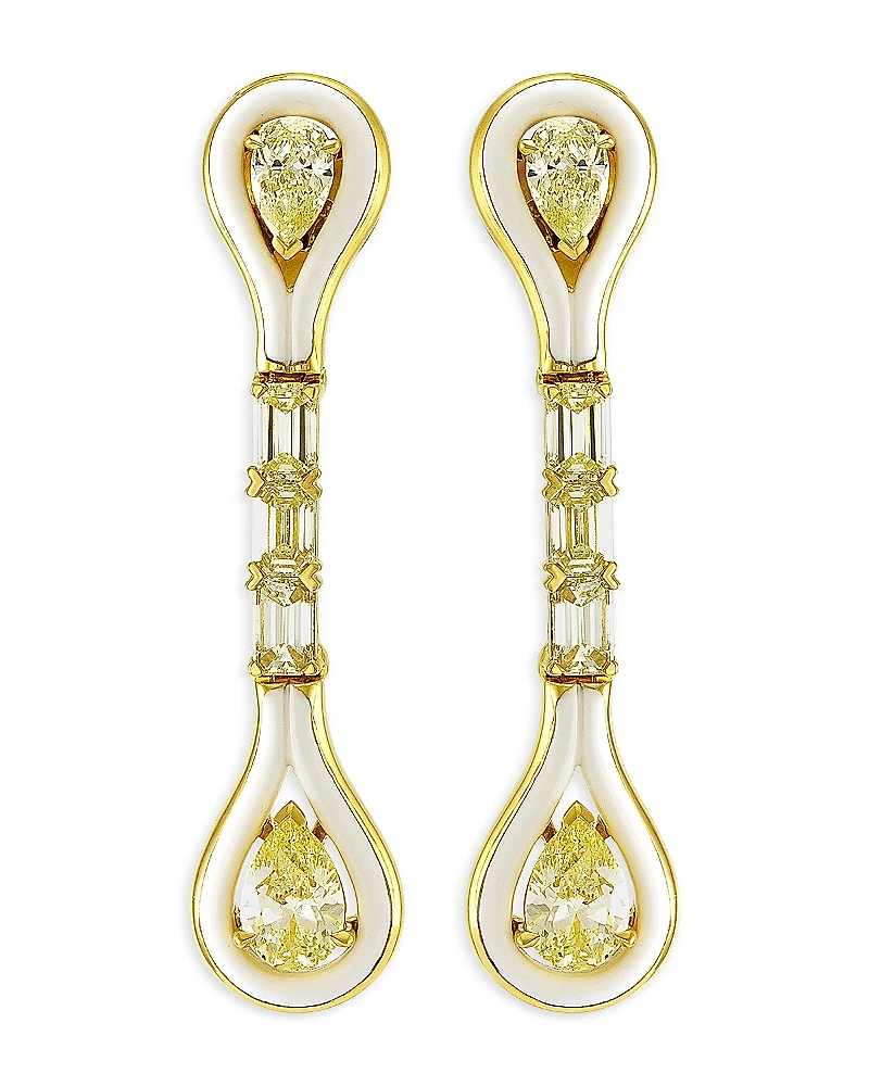 Etho Maria 18K Yellow Gold Yellow Diamond Pear and Emerald Cut & White Ceramic Drop Earrings
