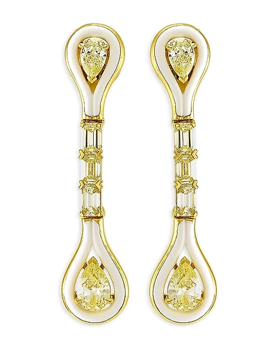 Etho Maria 18K Yellow Gold Yellow Diamond Pear and Emerald Cut & White Ceramic Drop Earrings
