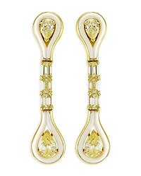 Etho Maria 18K Yellow Gold Yellow Diamond Pear and Emerald Cut & White Ceramic Drop Earrings