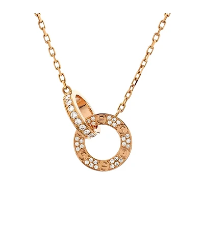 Pre-Owned Cartier Love Interlocking Pave Necklace 18K Rose Gold and Diamonds, 14.75 - 16"