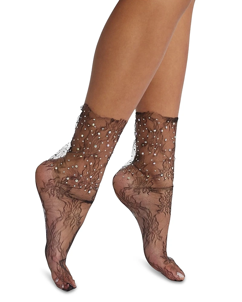 High Heel Jungle Crystal Lace Ankle Socks