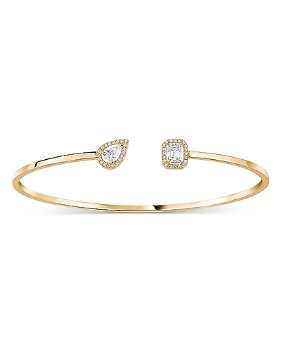 Messika 18K White Gold My Twin Diamond Pear & Emerald Cut Toi & Moi Halo Cuff Bracelet