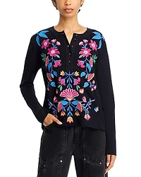 Johnny Was Embroidered Henley Top