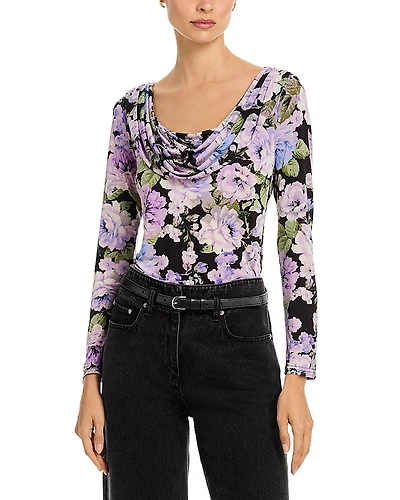 Aqua Bloom Jersey Deep Scoop Neck Long Sleeved Top - Exclusive