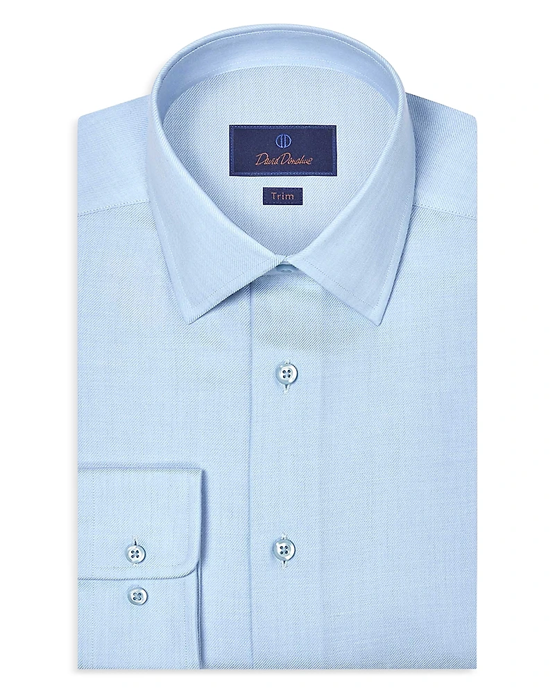David Donahue Trim Fit Cashmere Blend Solid Twill Dress Shirt
