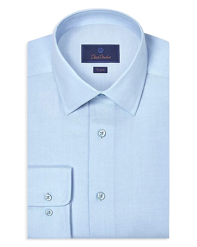 David Donahue Trim Fit Cashmere Blend Solid Twill Dress Shirt