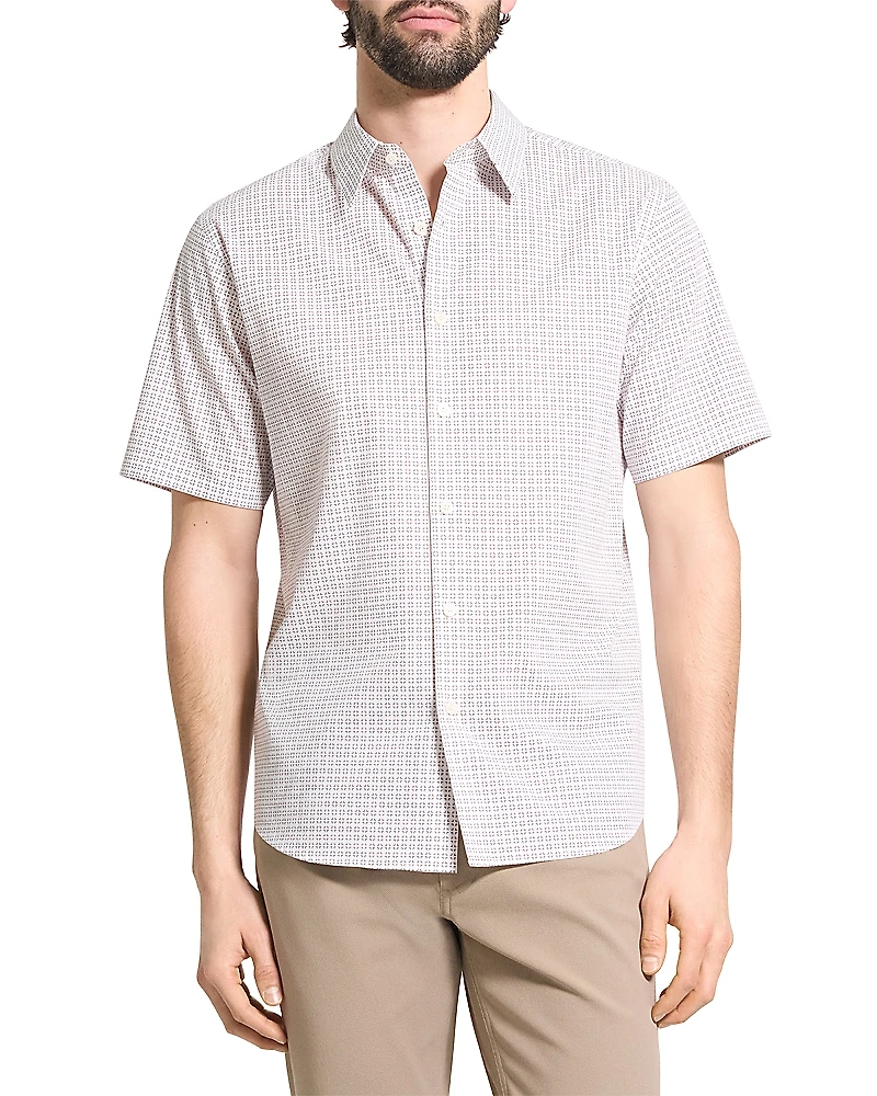 Theory Irving Short Sleeve Mini Geo Relaxed Fit Button Down Shirt