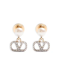 Valentino Imitation Pearl & Pave VLogo Signature Drop Earrings