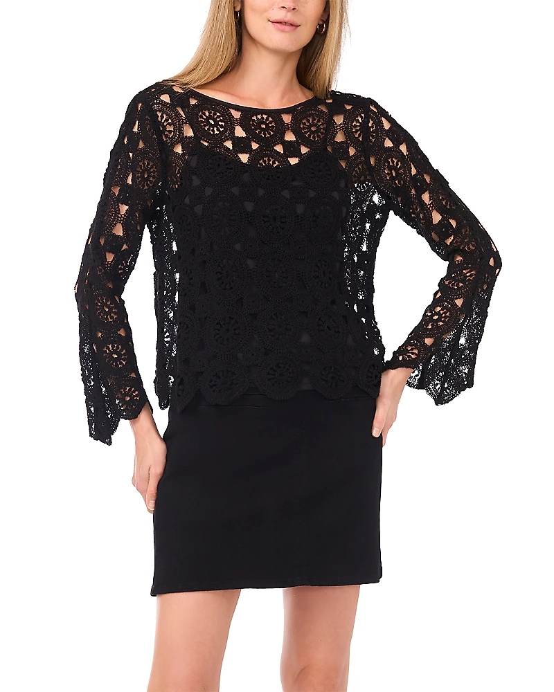 Vince Camuto Crewneck Flare Sleeve Cropped Blouse