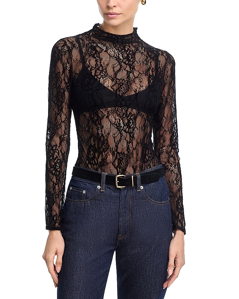 Good American Lace Mock Neck Bodysuit
